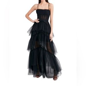 Black Sheer Tiered Ruffle Gown, BCBGMAXAZRIA